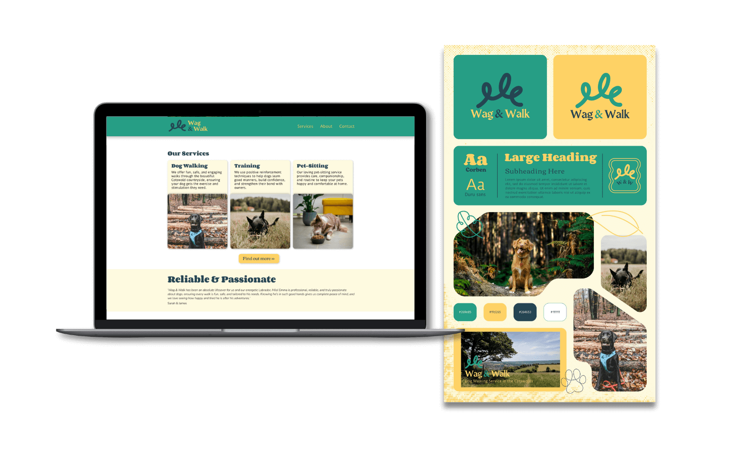 Cohesive website design & branding kit for local dog walker